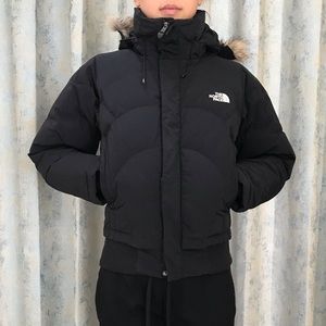 North Face Black Crop Down Jacket with Fur, XS